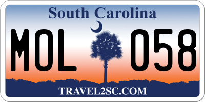 SC license plate MOL058