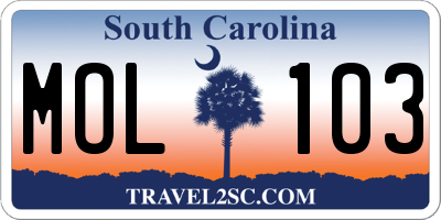 SC license plate MOL103