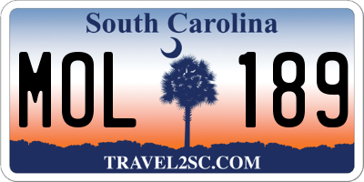 SC license plate MOL189