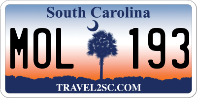 SC license plate MOL193