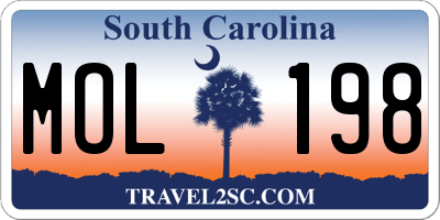 SC license plate MOL198