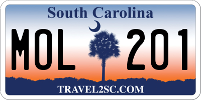 SC license plate MOL201