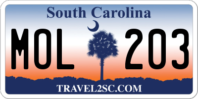 SC license plate MOL203