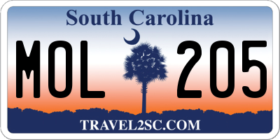 SC license plate MOL205
