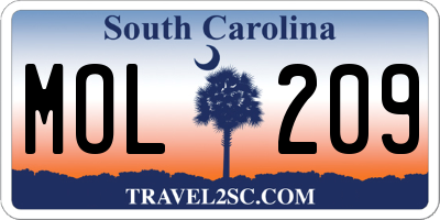 SC license plate MOL209