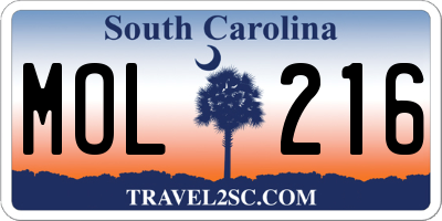 SC license plate MOL216