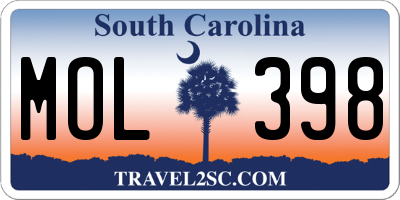 SC license plate MOL398
