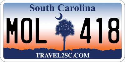 SC license plate MOL418