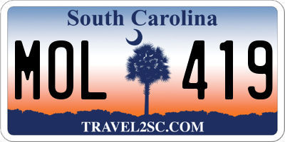 SC license plate MOL419