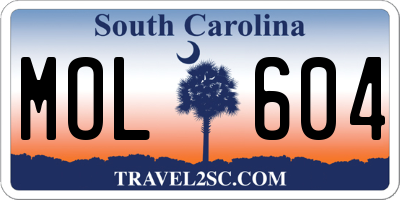 SC license plate MOL604
