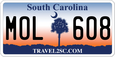 SC license plate MOL608