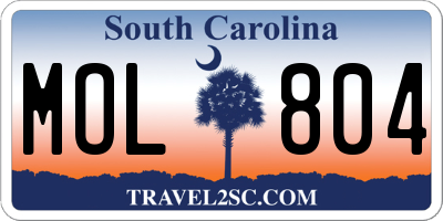 SC license plate MOL804
