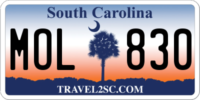 SC license plate MOL830
