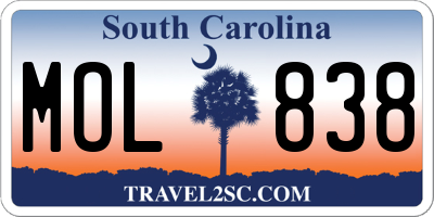 SC license plate MOL838