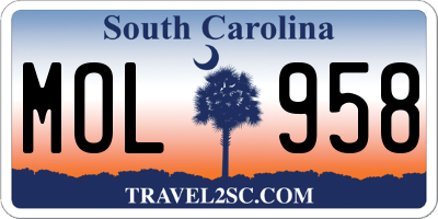 SC license plate MOL958