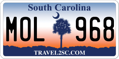 SC license plate MOL968