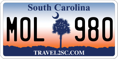 SC license plate MOL980