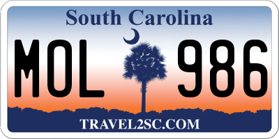 SC license plate MOL986