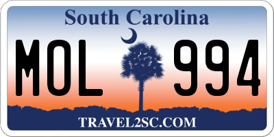 SC license plate MOL994
