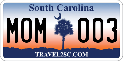 SC license plate MOM003