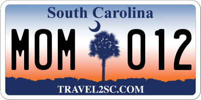 SC license plate MOM012