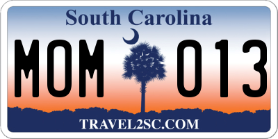 SC license plate MOM013
