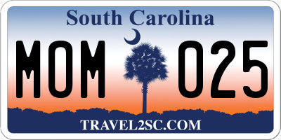 SC license plate MOM025