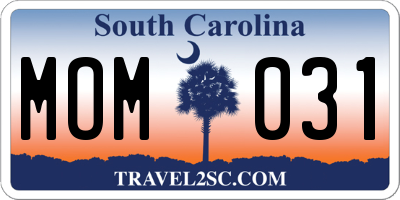 SC license plate MOM031