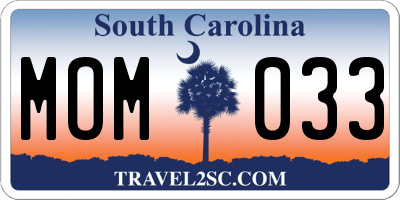SC license plate MOM033