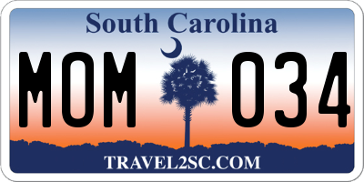 SC license plate MOM034