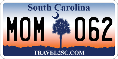 SC license plate MOM062