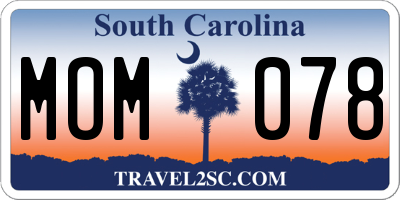 SC license plate MOM078