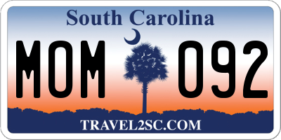 SC license plate MOM092