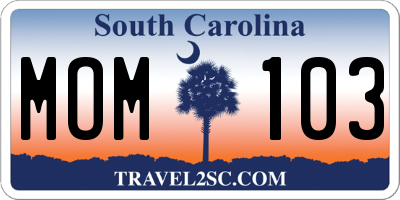 SC license plate MOM103