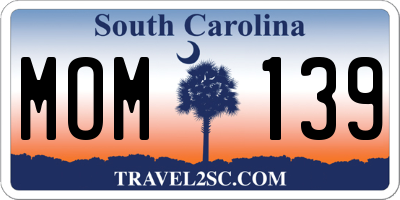 SC license plate MOM139