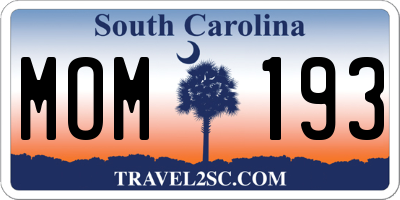 SC license plate MOM193