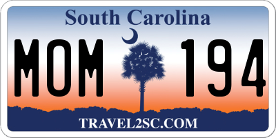 SC license plate MOM194