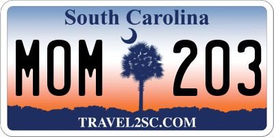 SC license plate MOM203