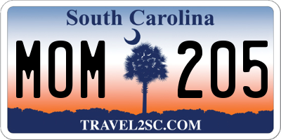 SC license plate MOM205