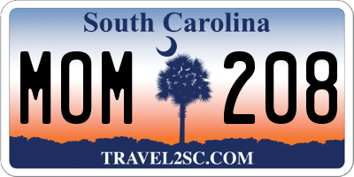 SC license plate MOM208