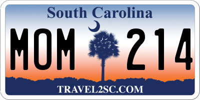 SC license plate MOM214