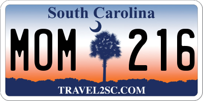 SC license plate MOM216
