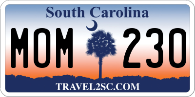 SC license plate MOM230