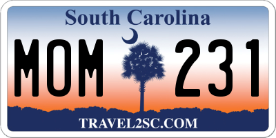 SC license plate MOM231