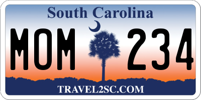 SC license plate MOM234
