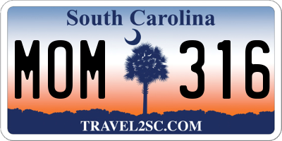 SC license plate MOM316