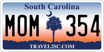 SC license plate MOM354