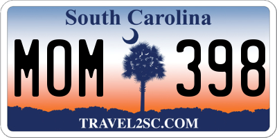 SC license plate MOM398