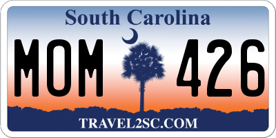 SC license plate MOM426
