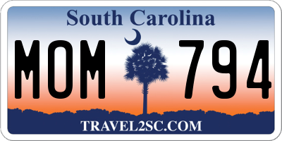 SC license plate MOM794